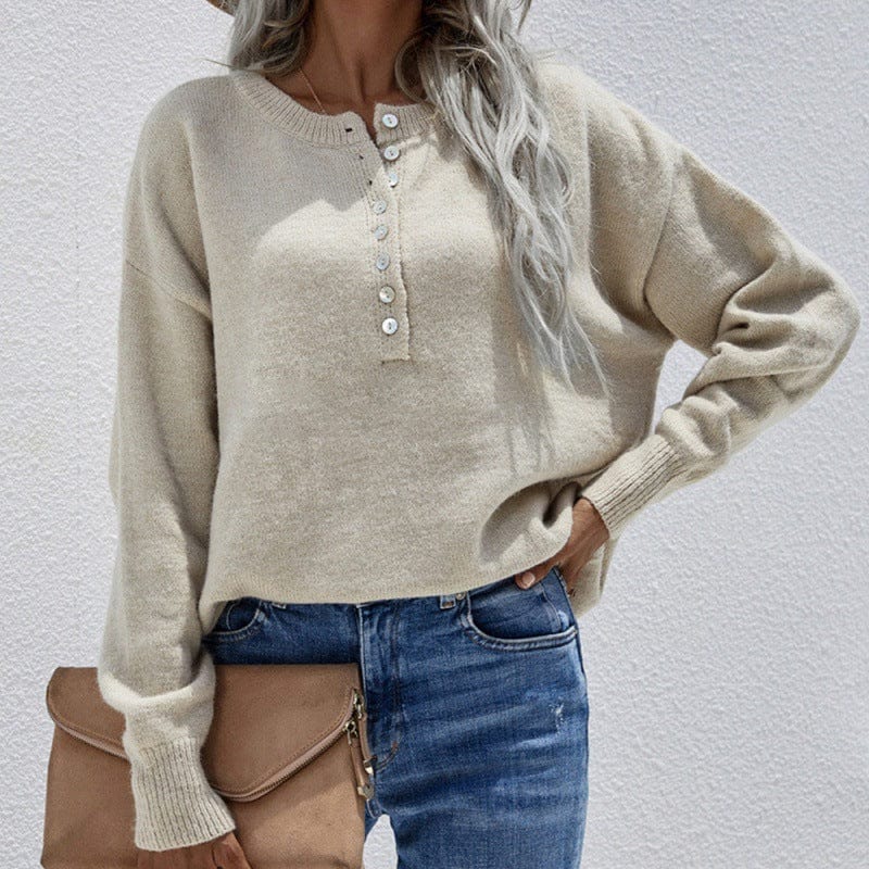 Apricot / M Women Single Breasted Knit Cardigan Casual Solid Loose O neck Lantern Sleeve Tops 2021 Autumn Winter Streetwear Sweater Cardigan