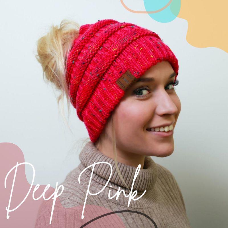 Beanies Deep Pink BNB Year End Messy Bun Beanie Flash Sale - US Stocks