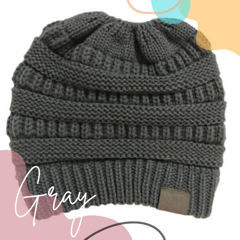 Beanies Gray BNB Year End Messy Bun Beanie Flash Sale - US Stocks
