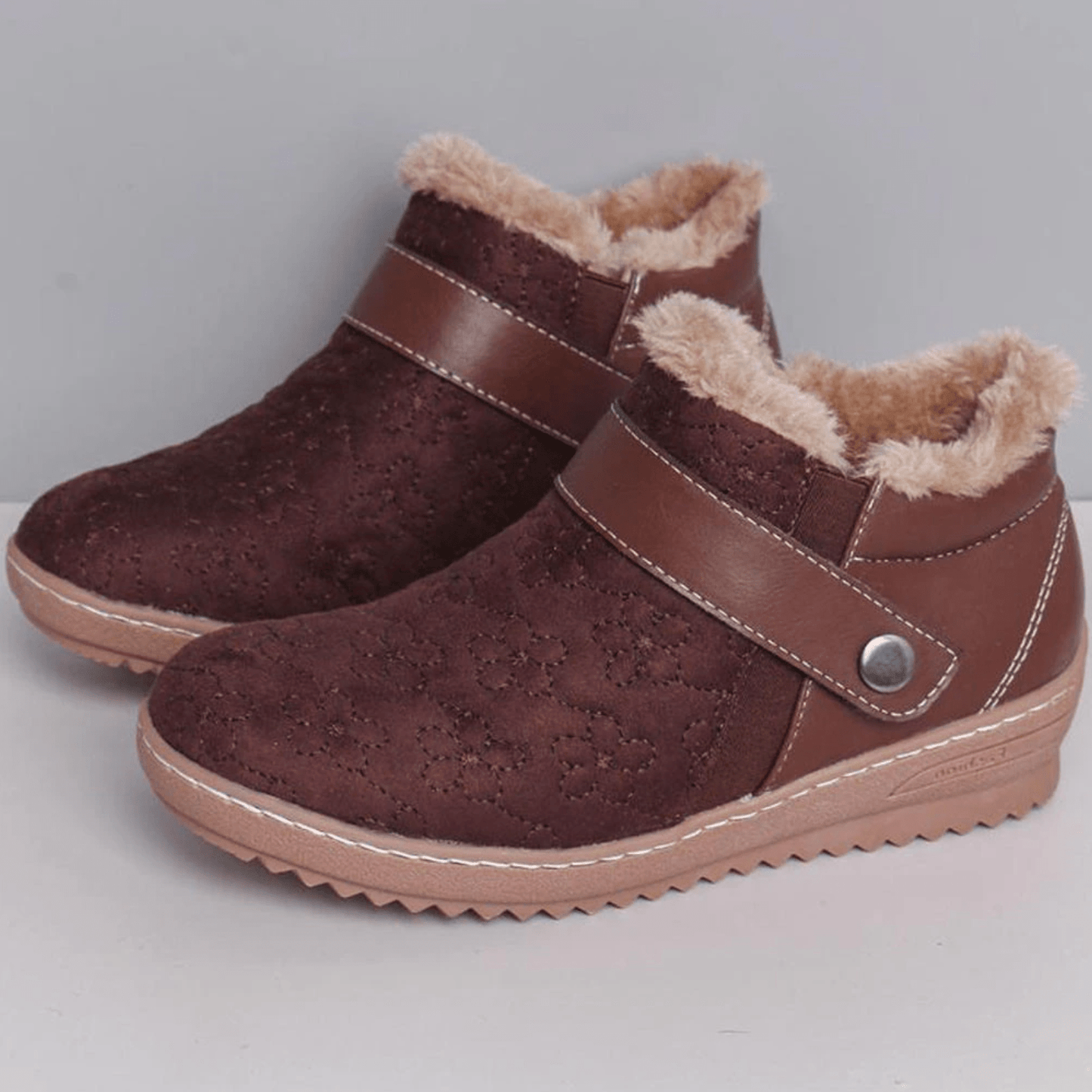 Brown / 5-5.5 2021 Women's Low Heel Warm Fur Lining Ankle Boots