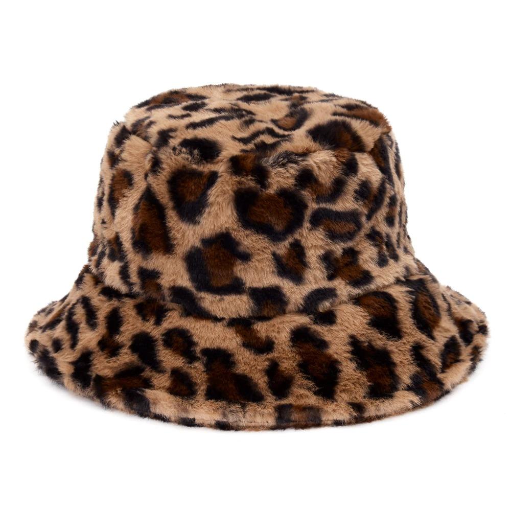 Caps and Hats Leopard Print Winter Plush Bucket Hats