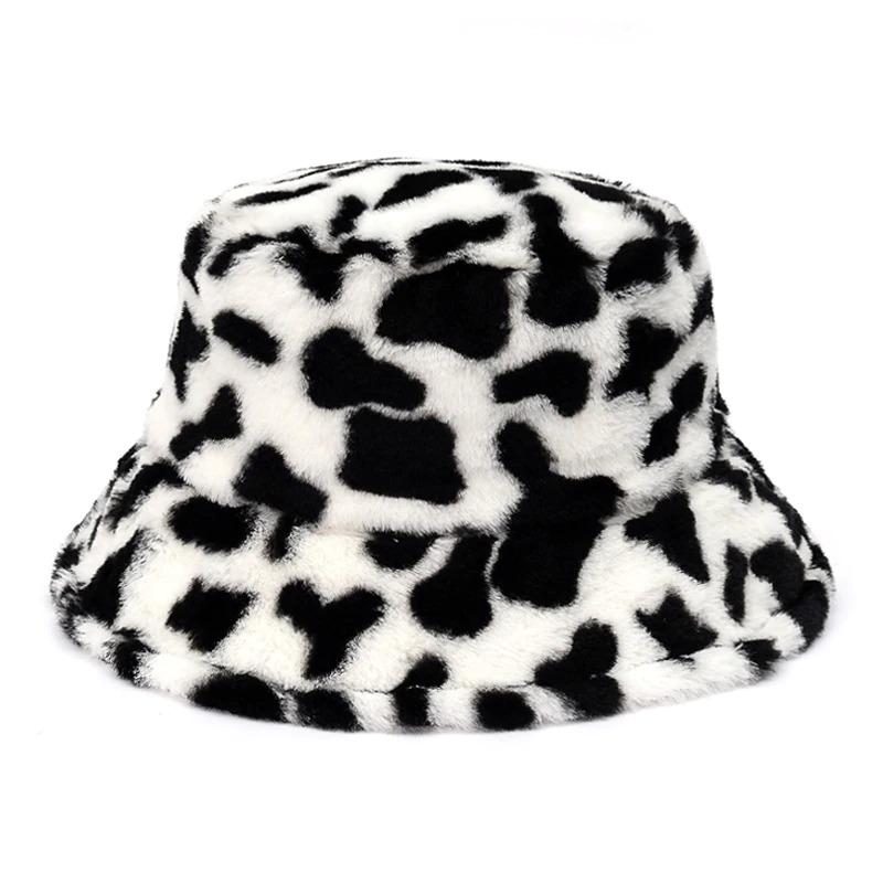 Caps and Hats Leopard Print Winter Plush Bucket Hats
