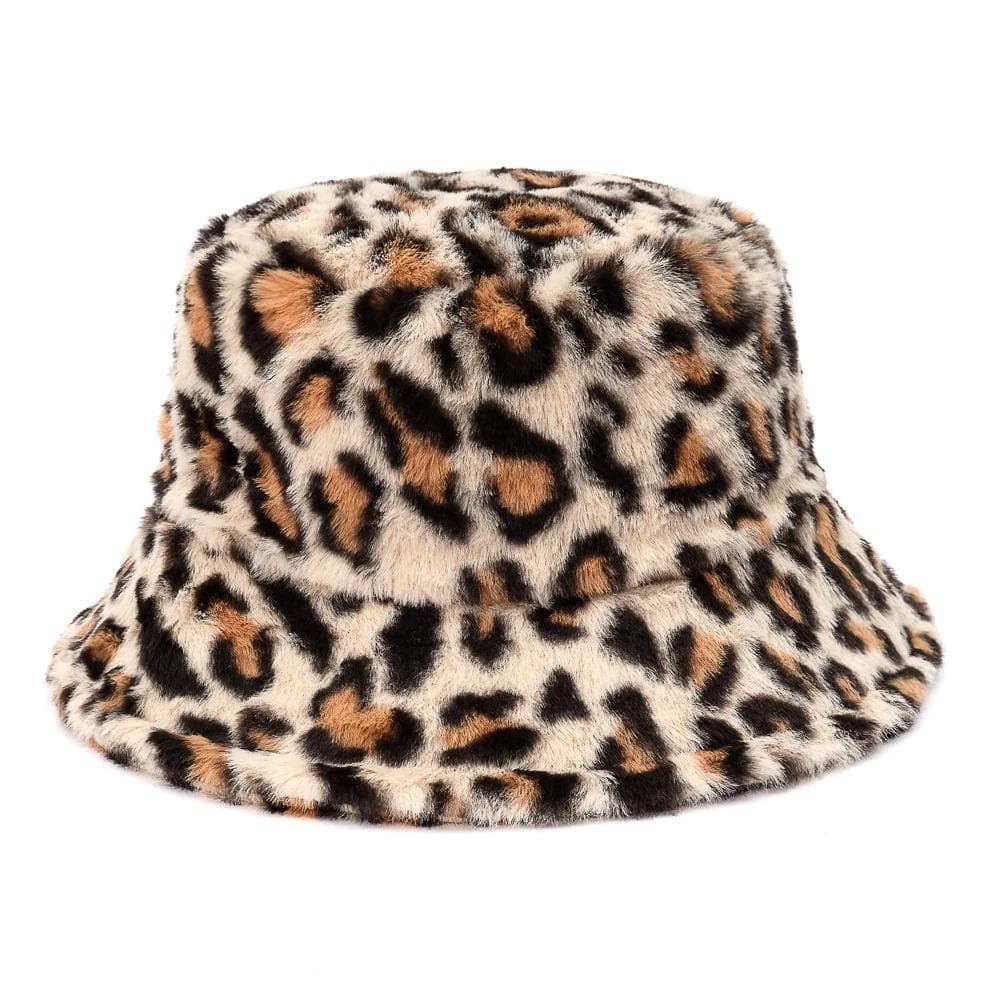 Caps and Hats Leopard Print Winter Plush Bucket Hats