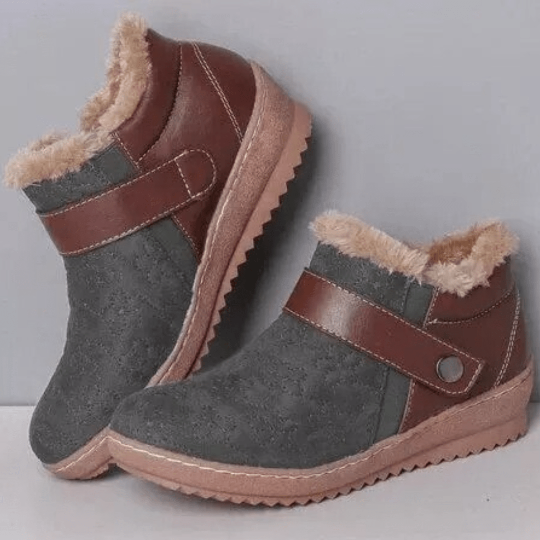 Gray / 5-5.5 2021 Women's Low Heel Warm Fur Lining Ankle Boots