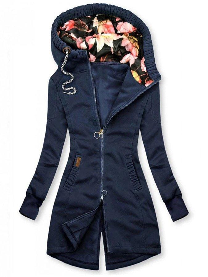 Hoodies&Sweatshirts Blue / S Casual Solid Extended Hooded Jacket