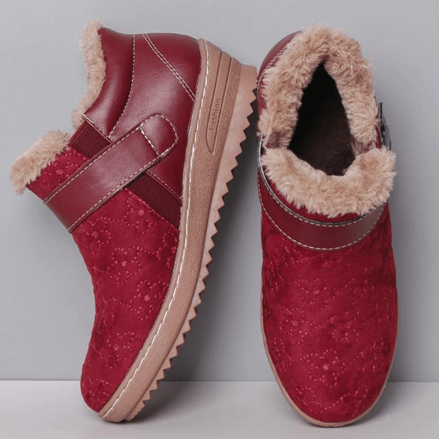 Red / 5-5.5 2021 Women's Low Heel Warm Fur Lining Ankle Boots
