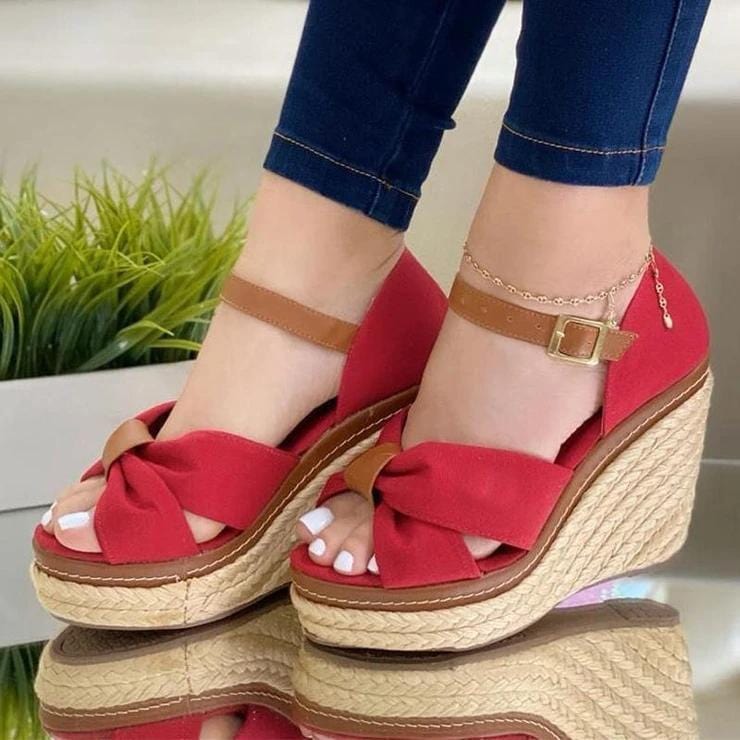 Sandals Red / 2 Olivia™ Women's Fashion Buckle Wedge Sandals