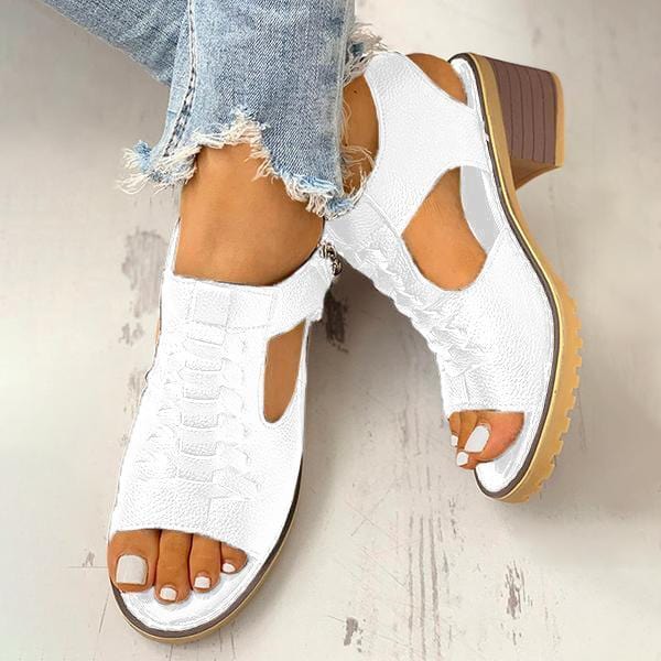 Sandals Women Peep Toe Zipper Chunky Heeled Sandals
