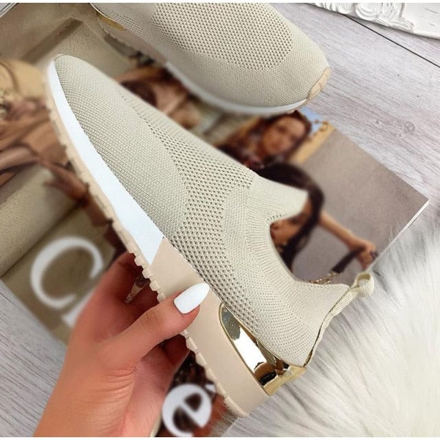Sneakers 2 / Beige Women Vulcanized Slip On Shoes
