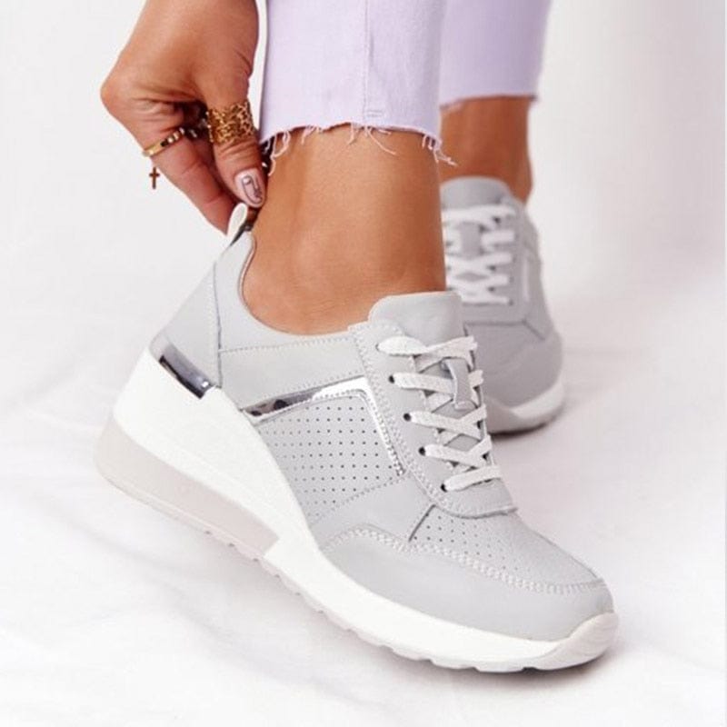 Sneakers 2 / Grey 2021 Vulcanized Wees Hollow Breathable Mesh Casual Women Slip on Lace-up Loafers New Sneakers