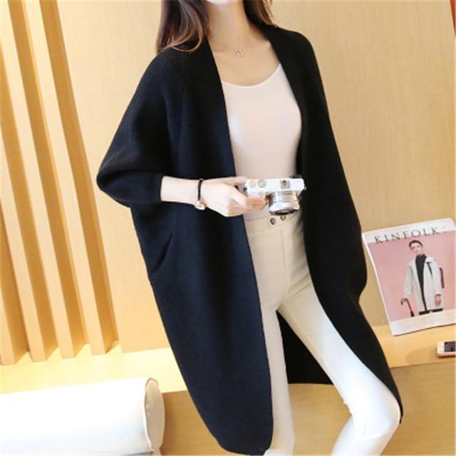 Sweater S / Black Women Long Cardigan Autumn Sweater