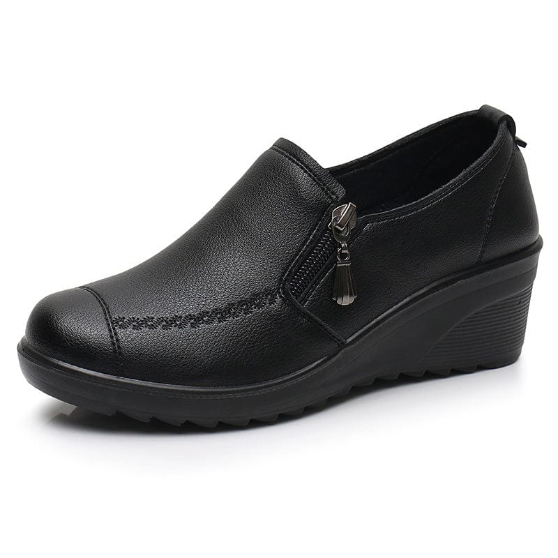 2022 Spring and Autumn shoes for mothers single shoes for middle-aged and elderly leather shoes for women wedges and midheels for elderly people