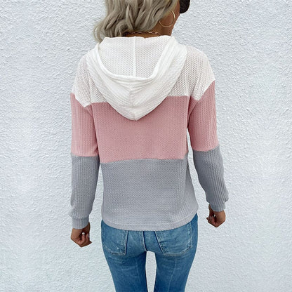 Amazon independent site cross-border summer 2022 new European and American loose sweater, long sleeve color matching hooded sweater