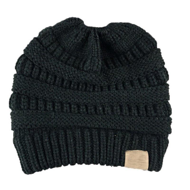 Beanies Black Ponytail Beanie Messy Bun Beanie Winter Hat With Hole For Ponytail