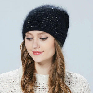 Beanies Dark Blue Elegant Bejeweled Winter Beanie