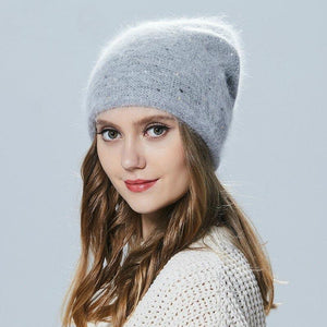 Beanies Gray Elegant Bejeweled Winter Beanie