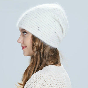 Beanies White Elegant Bejeweled Winter Beanie