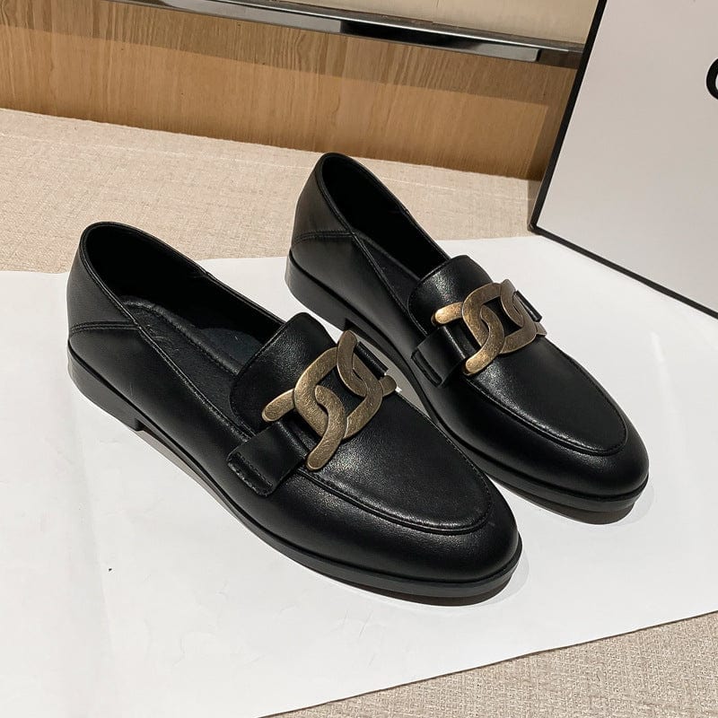 BLACK / 35 888-13 Leather loafers for women in 2022 new British style small leather shoes flat with all the fashion single shoes