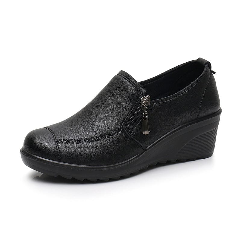 BLACK / 40 2022 Spring and Autumn shoes for mothers single shoes for middle-aged and elderly leather shoes for women wedges and midheels for elderly people
