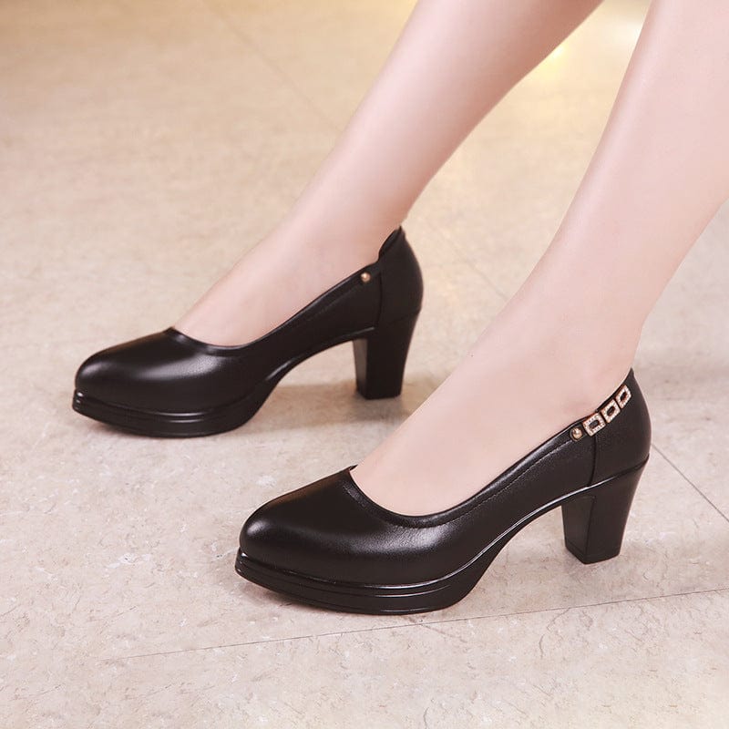 black 5.5cm / 41 Business dress work shoes Women's foot set medium heel chunky heel Qipao model catwalk shoes Plus size 40-43 work shoes