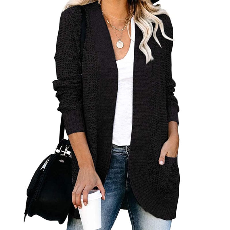 black / M Women Autumn Chunky Knitted Cardigan