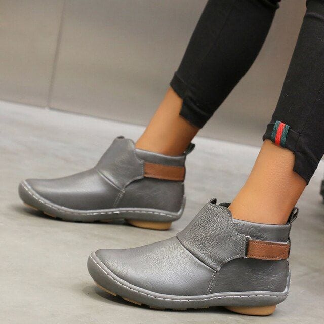 Boots 2 / Grey Women Vintage Flat Leather Boots