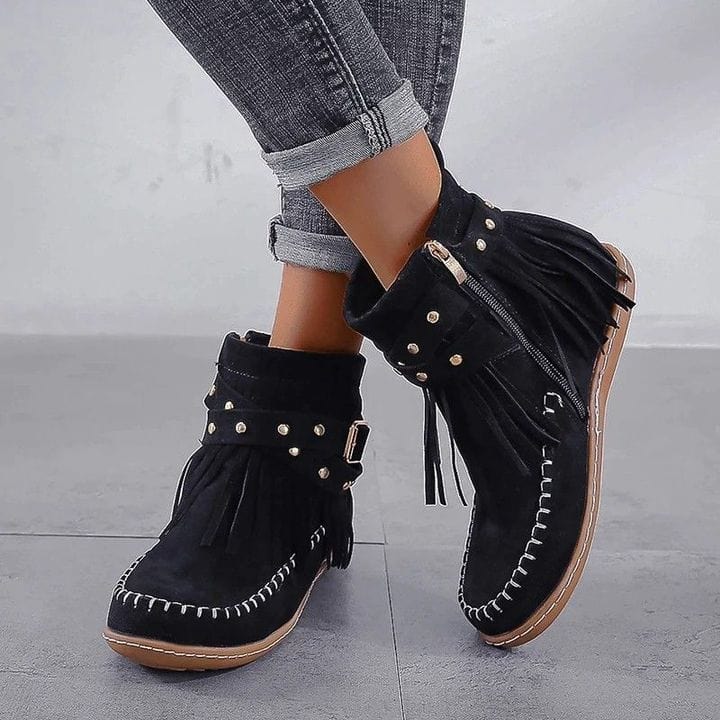 Boots Women Rivets Tassel Ankle Shoes