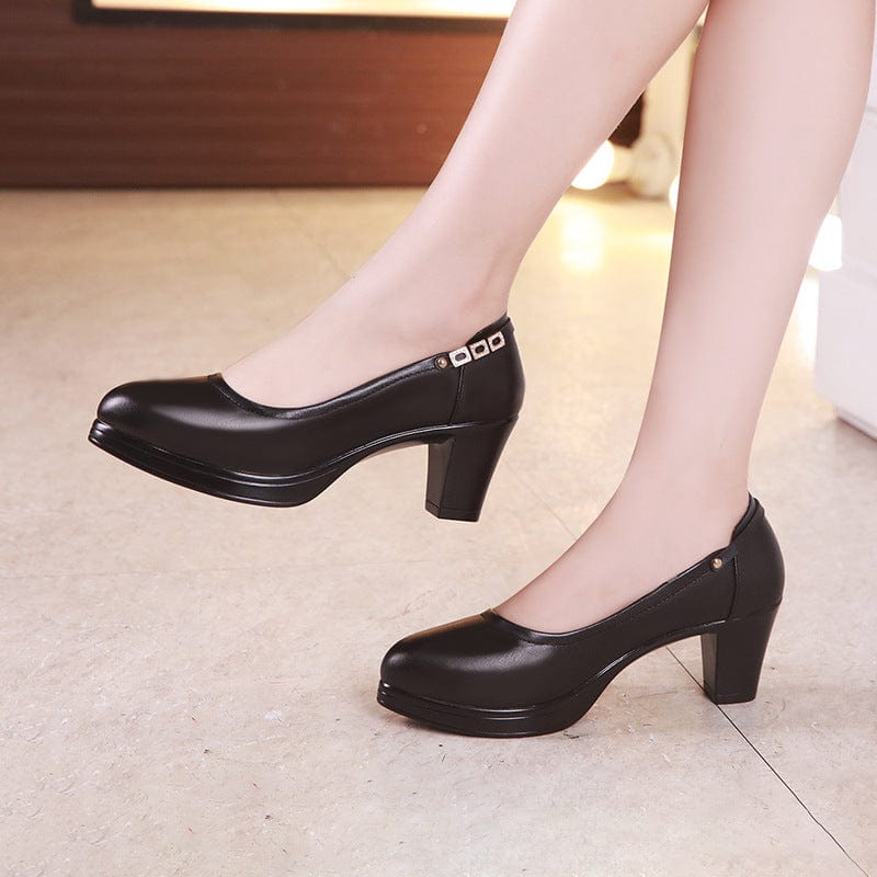 Business dress work shoes Women's foot set medium heel chunky heel Qipao model catwalk shoes Plus size 40-43 work shoes