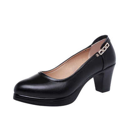 Business dress work shoes Women's foot set medium heel chunky heel Qipao model catwalk shoes Plus size 40-43 work shoes