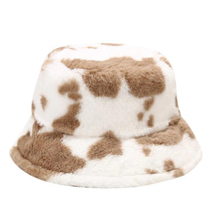 Caps and Hats Cow (Khaki) Leopard Print Winter Plush Bucket Hats