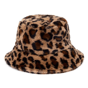 Caps and Hats Leopard Print Winter Plush Bucket Hats