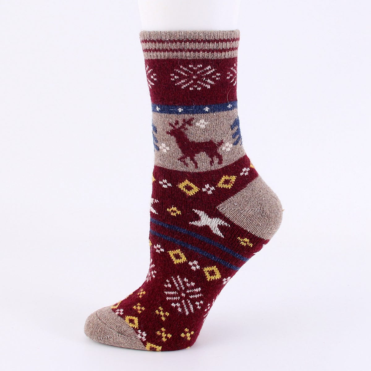 Dark Red / Free size Winter thickened women's wool socks cartoon elk socks cross-border sales warm women's socks snow socks wholesale spot
