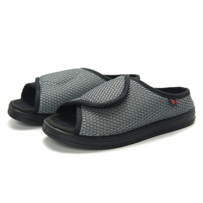 gray mesh / 35 Zivagoxia's new adjustable widened cloth shoes, swollen feet, wide fat, deformed nursing shoes, soft, comfortable and healthy shoes Summers Best Open-toe Easy Fit Adjustable Orthopaedic Slippers