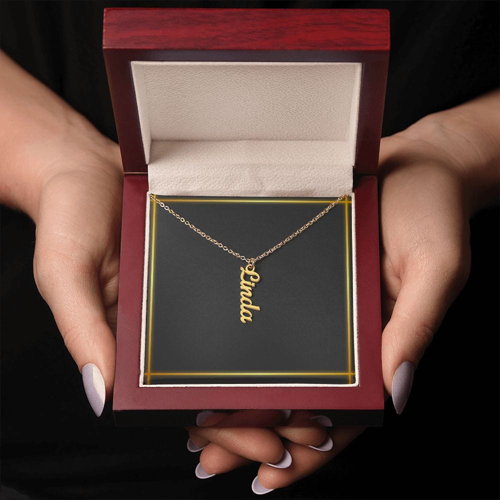 Jewelry 18k Yellow Gold Finish / Luxury Box Vertical Name Necklace