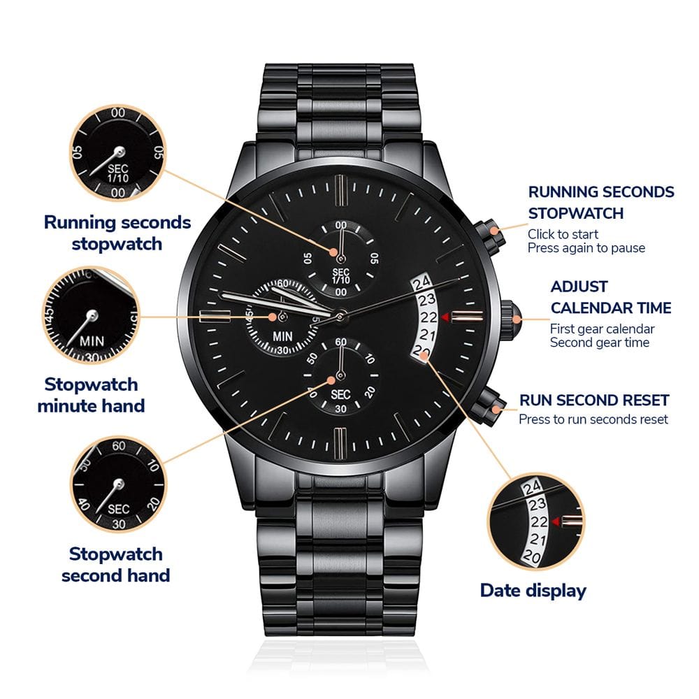 Jewelry Customizable Engraved Black Chronograph Watch