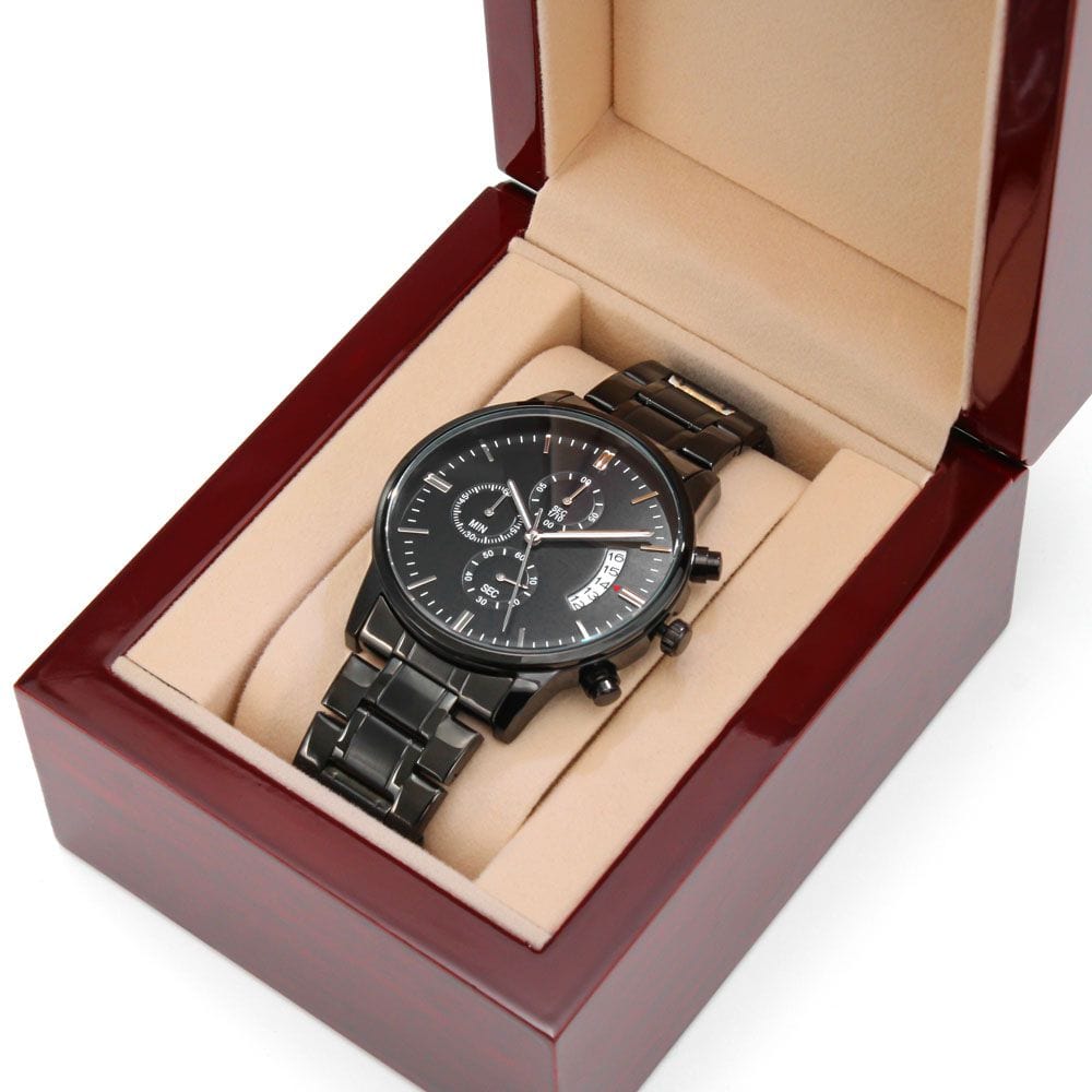 Jewelry Luxury Box w/LED Customizable Engraved Black Chronograph Watch