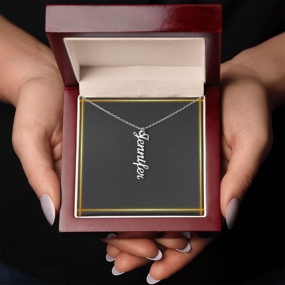 Jewelry Polished Stainless Steel / Luxury Box Vertical Name Necklace