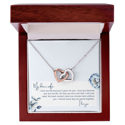 Jewelry Polished Stainless Steel & Rose Gold Finish / Luxury Box Interlocking Hearts Necklace For My Dear Wife