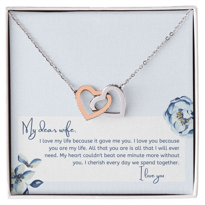 Jewelry Polished Stainless Steel & Rose Gold Finish / Standard Box Interlocking Hearts Necklace For My Dear Wife