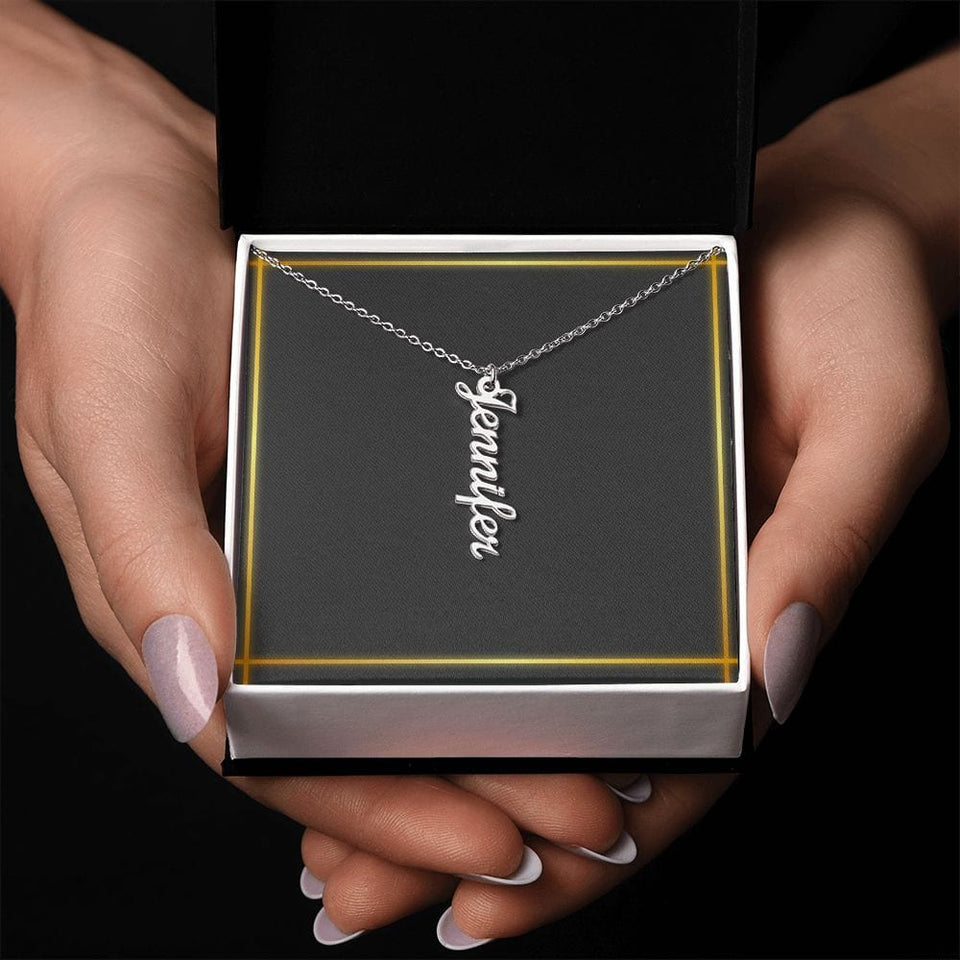 Jewelry Polished Stainless Steel / Standard Box Vertical Name Necklace