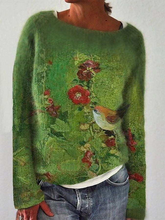 Long Sleeve Tops Green / S Green Casual Floral Long Sleeve Tops