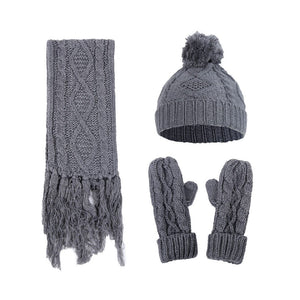 lt gray Thick Beanies Knitted Scarf Hat Gloves Set