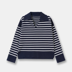 navy / L Striped V Neck Sweater