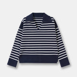 navy / L Striped V Neck Sweater