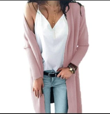 pink / L Women Sweater Coat Solid Color Long Sleeves