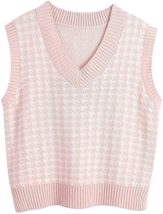 pink / XXXL 'Serena' Houndstooth Sleeveless Sweater