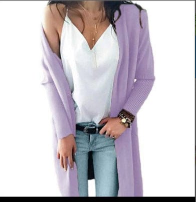 purple / M Women Sweater Coat Solid Color Long Sleeves
