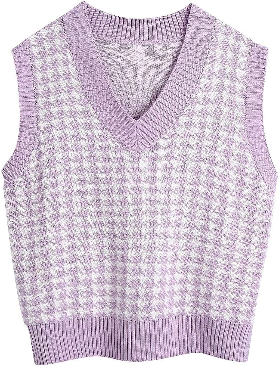 Purple / S 'Serena' Houndstooth Sleeveless Sweater