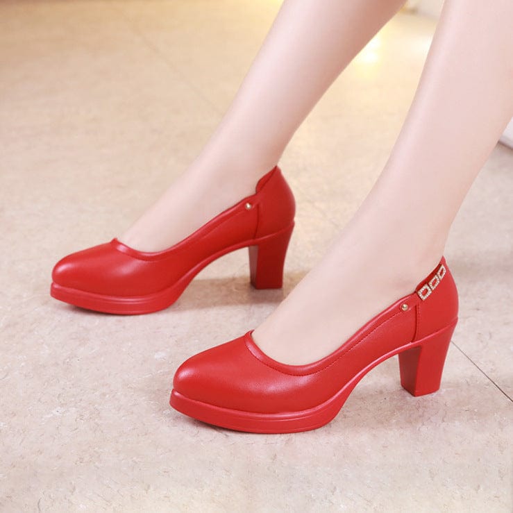 Red 5.5cm / 32 Business dress work shoes Women's foot set medium heel chunky heel Qipao model catwalk shoes Plus size 40-43 work shoes