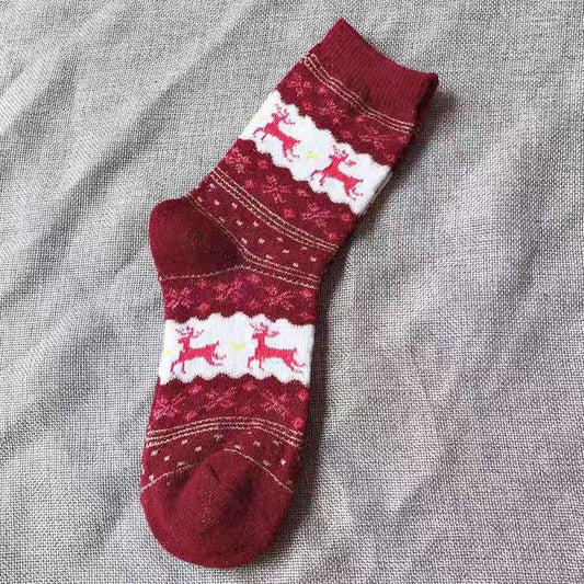 Red wine / Free size Autumn and winter warm female socks Christmas gold deer rabbit wool socks manufacturers wholesale